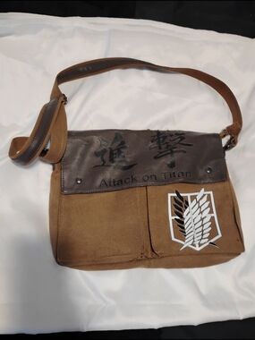 Canvas Messenger Bag in Brown with Dark Brown Flap - Attack on Titan Style